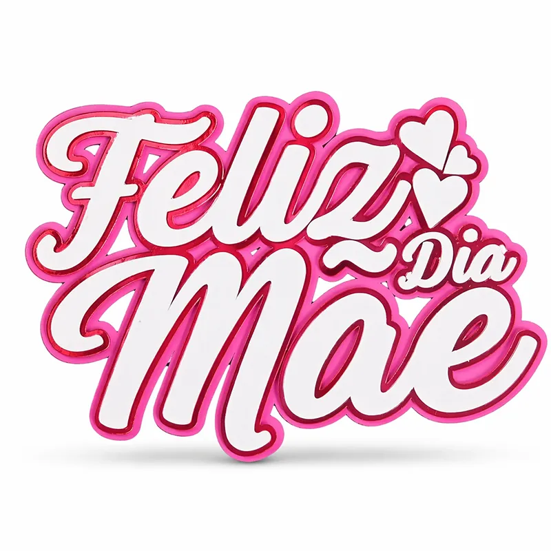 Topo de Bolo Dia das Mães 3D Personalizado Rosa com Corações