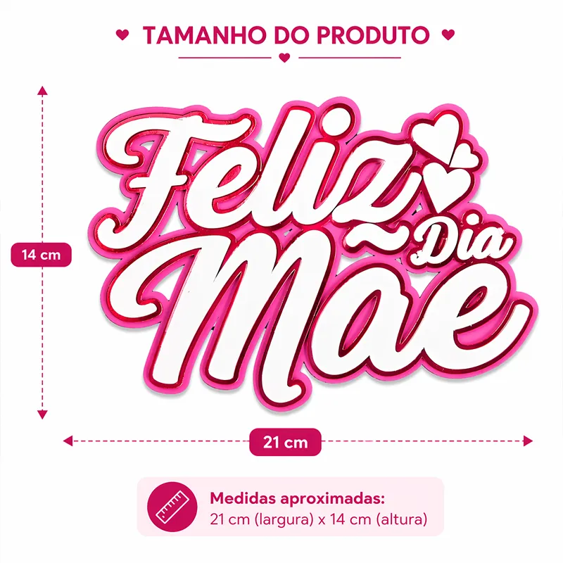Topo de Bolo Dia das Mães 3D Personalizado Rosa com Corações - Imagem 2