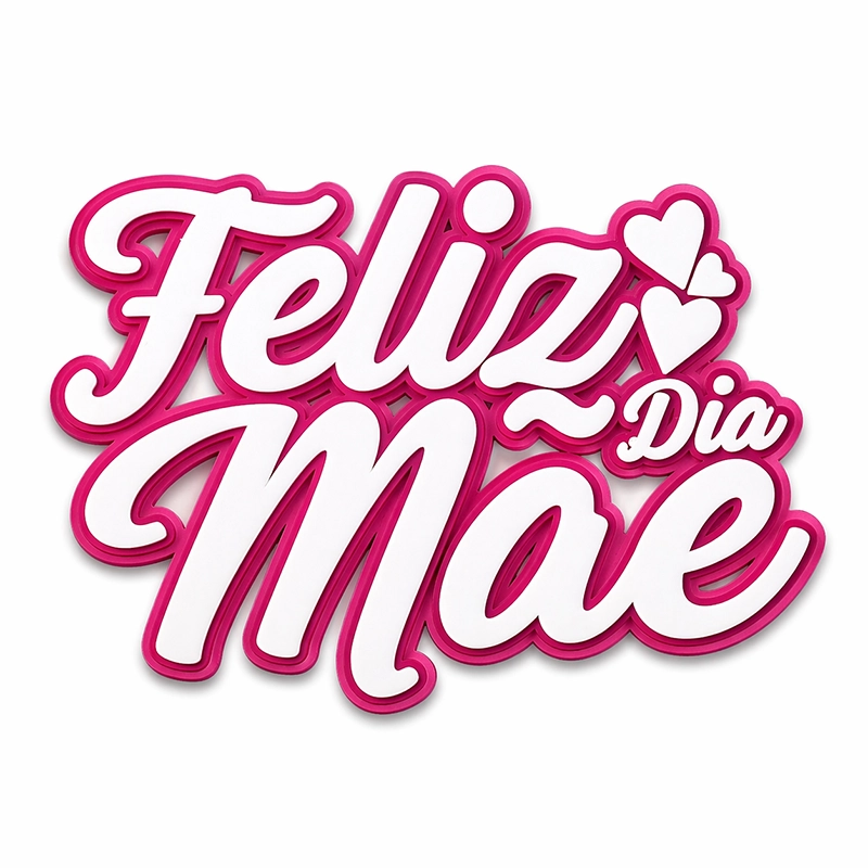 Topo de Bolo Dia das Mães 3D Personalizado Rosa com Corações