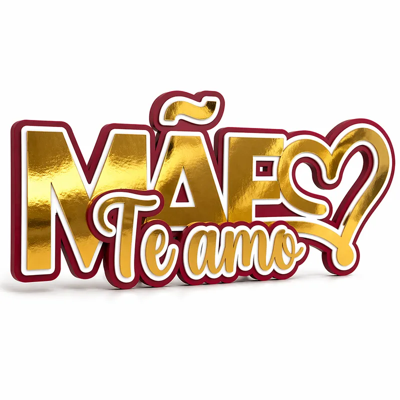 Topo de Bolo Mãe Te Amo 3D Dourado com Coração